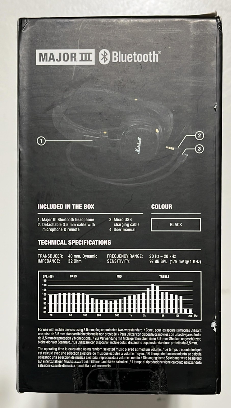 Marshall Major III Bluetooth Wireless On-Ear Headphone BLACK MAJOR 3