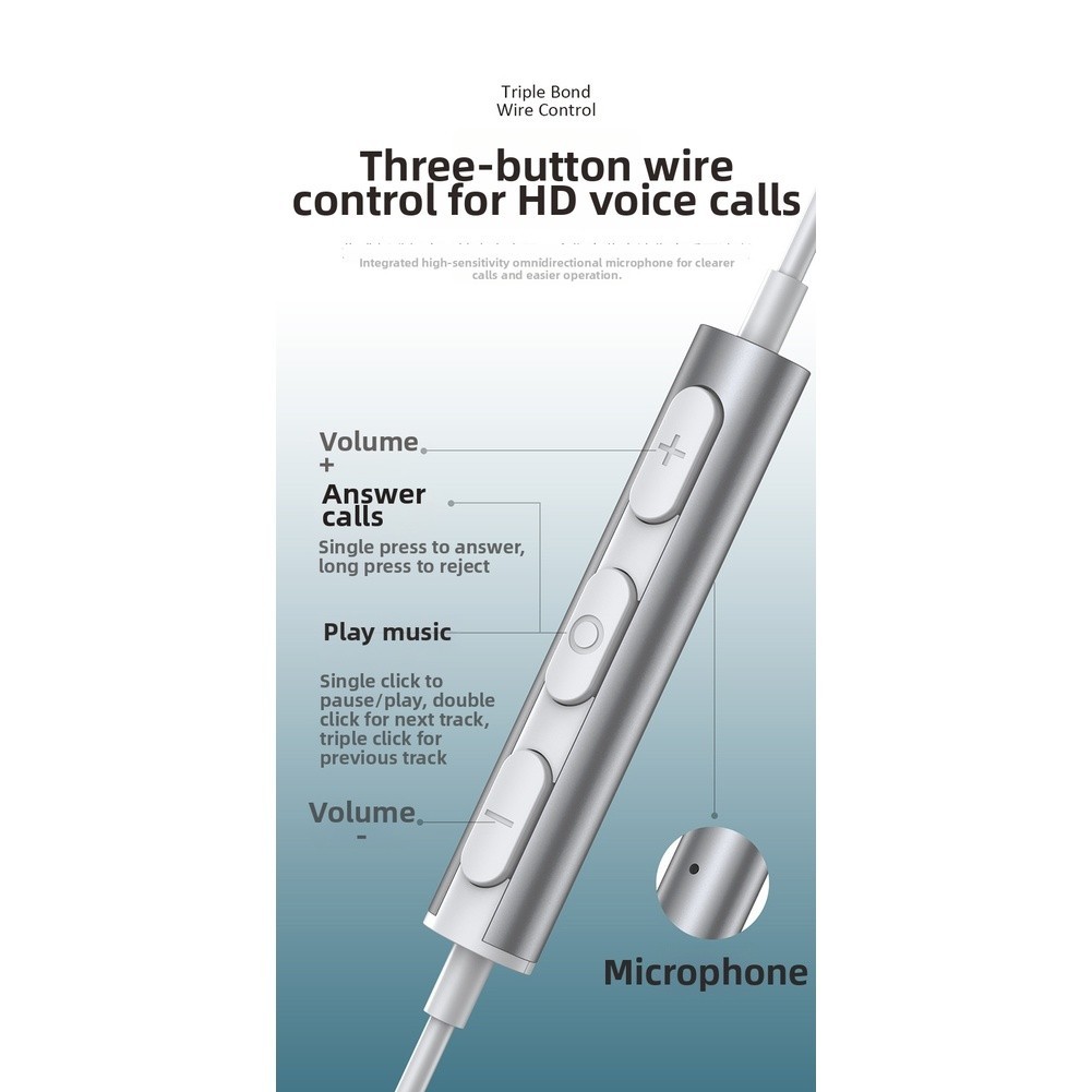 Type C and 3.5mm Wired In-Ear Earbuds with Mic 12mm Driver HiFi Audio Quality