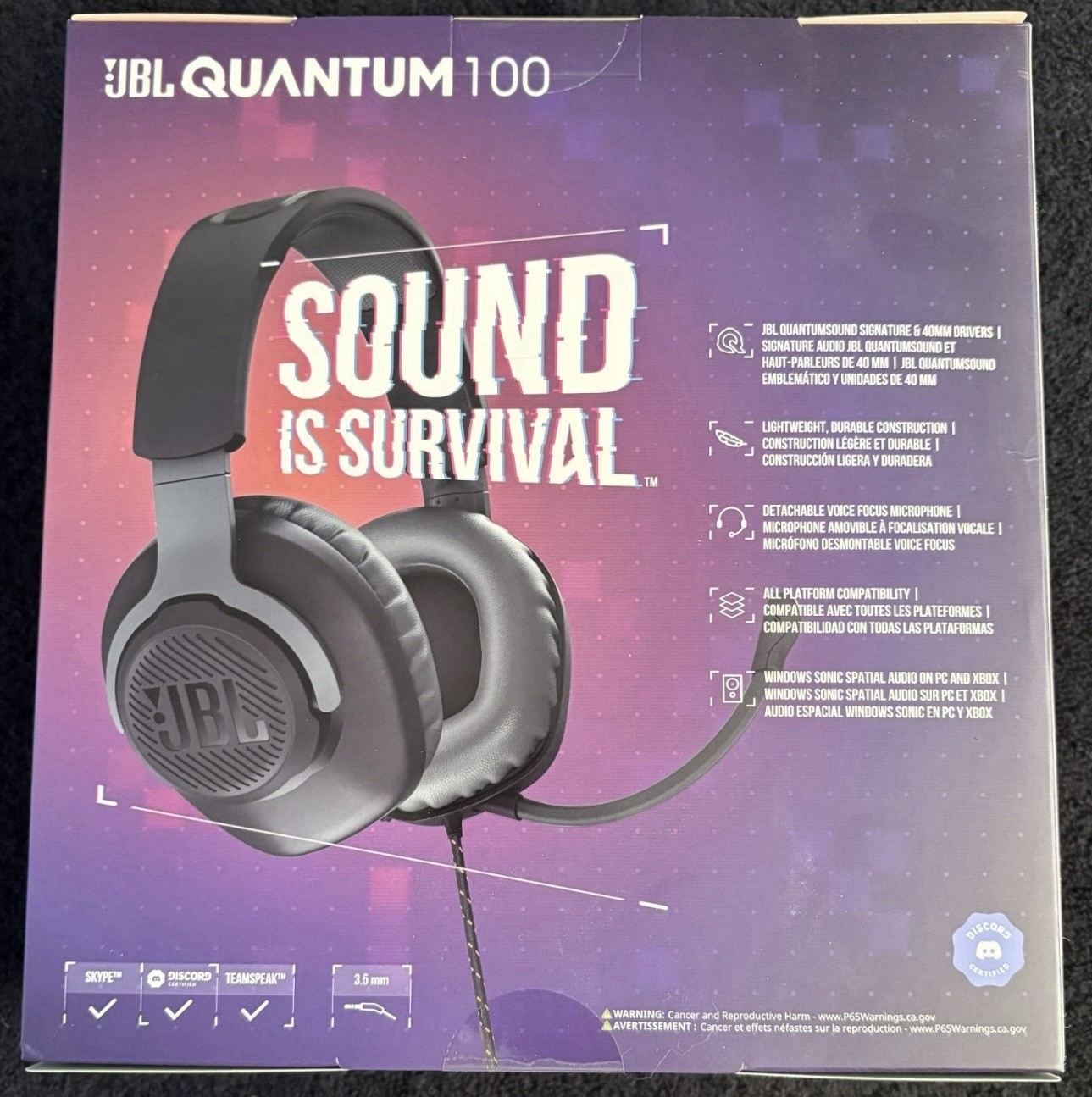 JBL Quantum 100 Wired Over-Ear Gaming Headphones – Black
