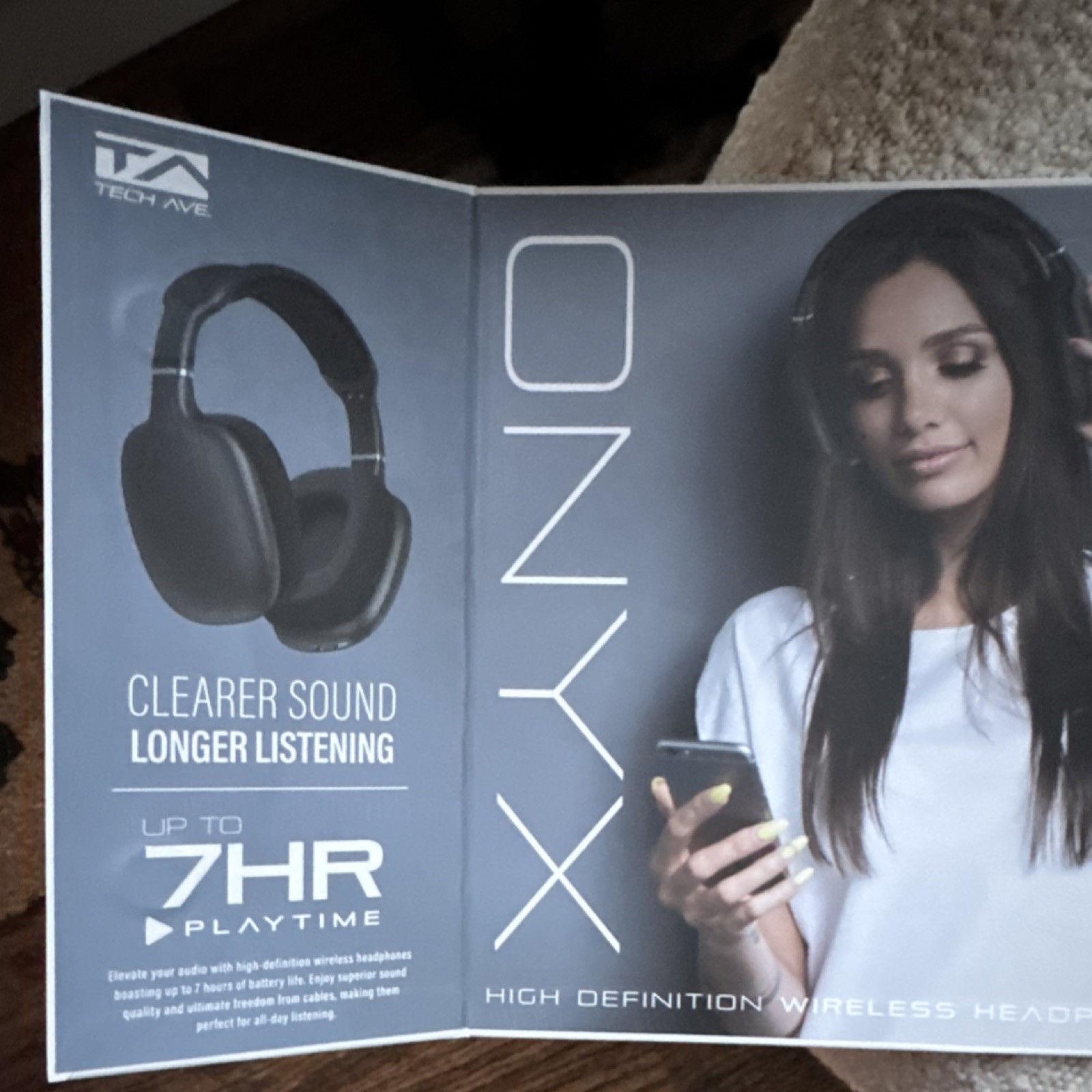 Tech Ave Onyx Wireless Bluetooth Headphones Black Noise Isolation Ultra Bass