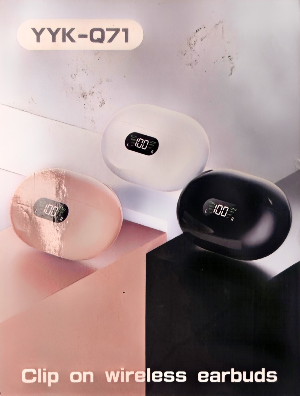 Clip On Wireless Earbuds YYK-Q71 Black Case Ear Clips