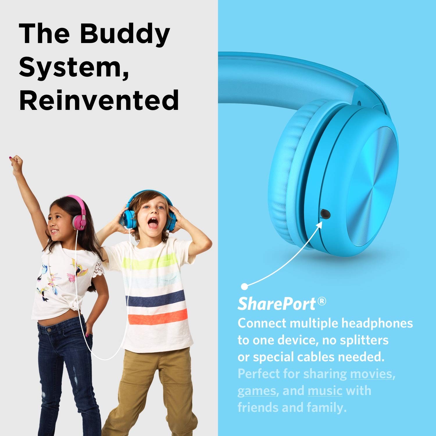 LilGadgets Connect+ Pro Wired Kids Headphones for School with Plain, Blue