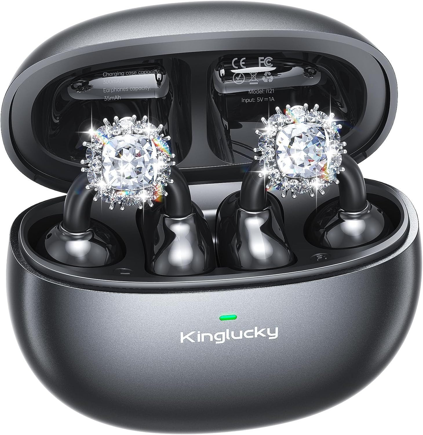 Rose Gold Bluetooth 5.4 Open Ear Earbuds with Detachable Diamond Earrings