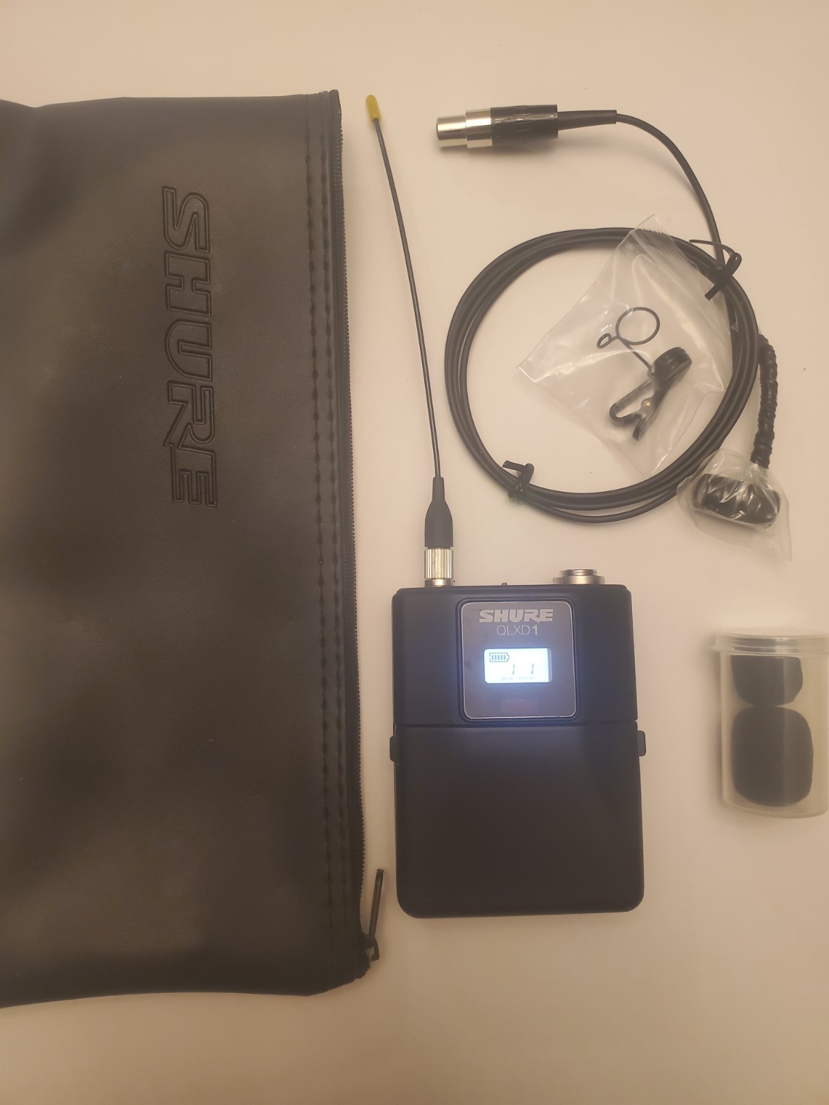 Shure QLXD1 H50 Wireless Bodypack Transmitter w/New WH20TQG, w/Used Lapel Mic