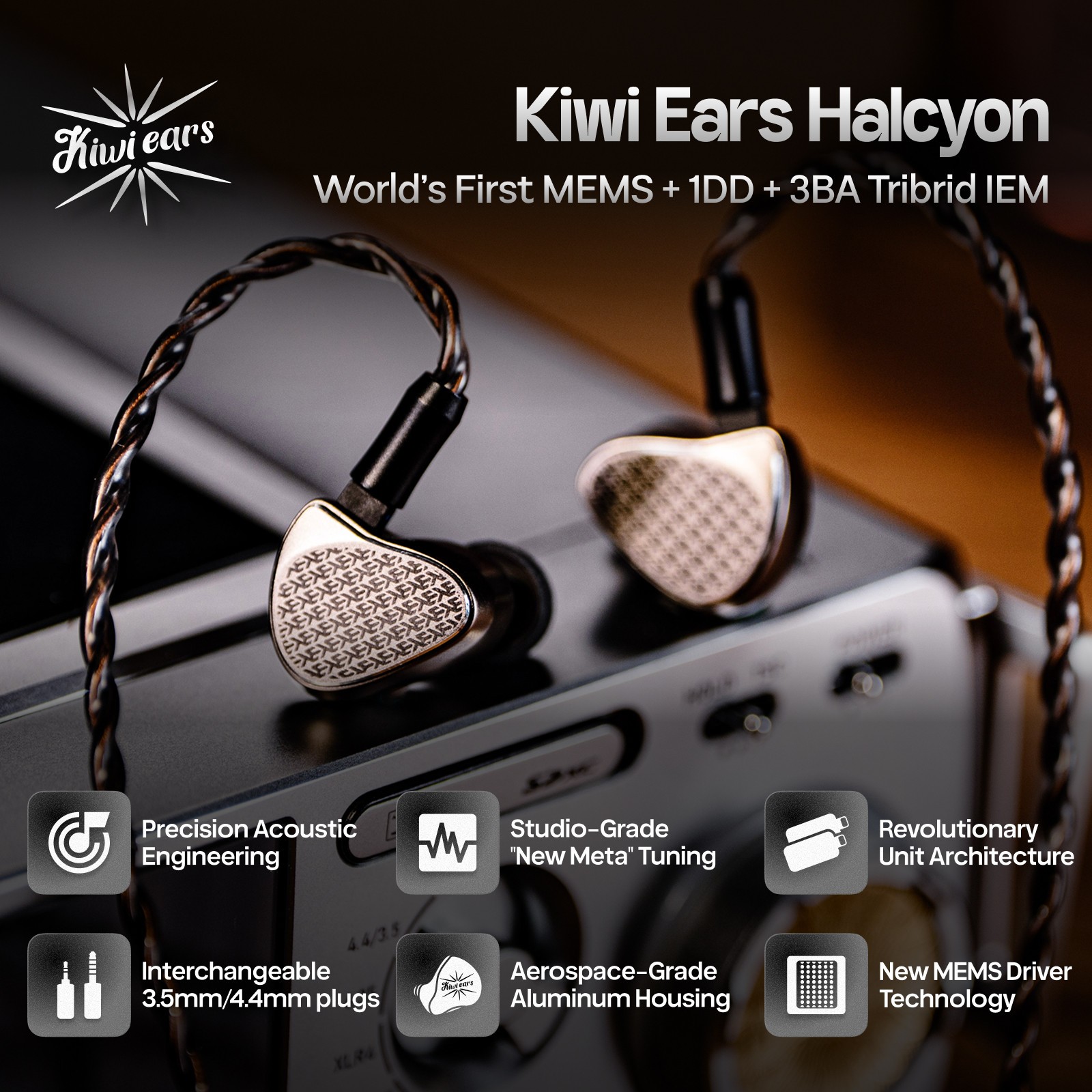 Kiwi Ears Halcyon World’s First MEMS + 1DD + 3BA Tribrid IEM Earphones