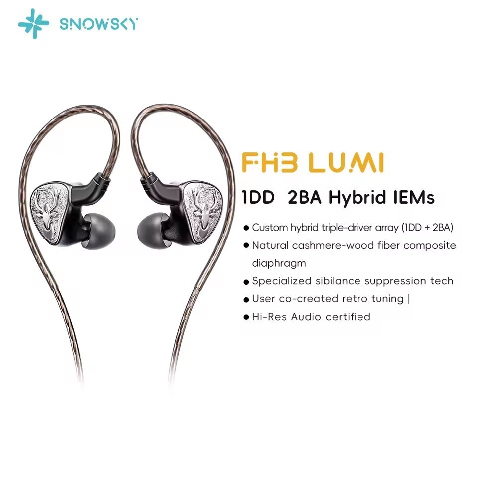 FIIO FH3 LUMI Hybrid IEM Earphones 1DD+2BA HiFi Wired In Ear Monitor Headphones