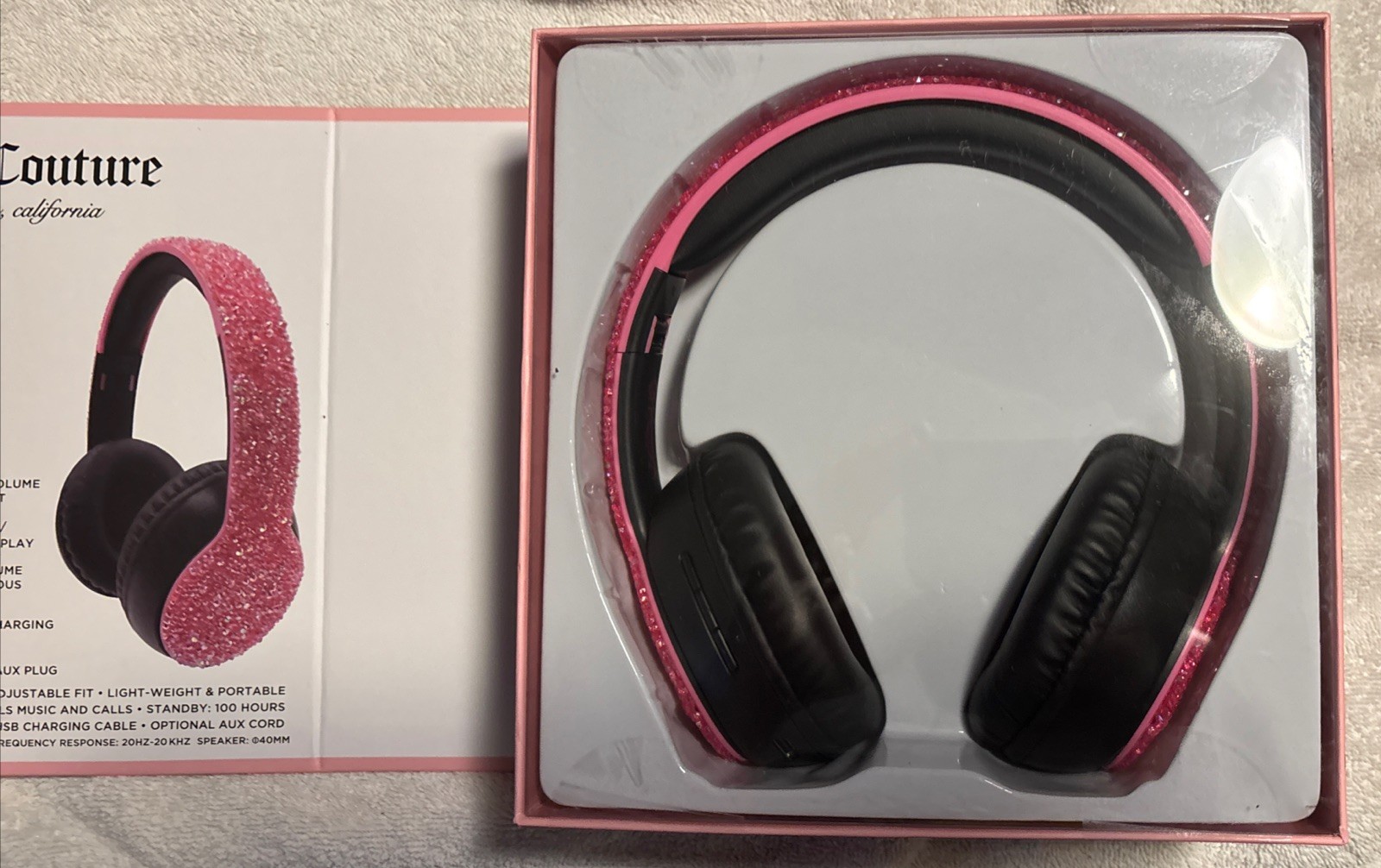 New Juicy Couture Wireless Headphones Bedazzled Gems Pink Bluetooth Electronics