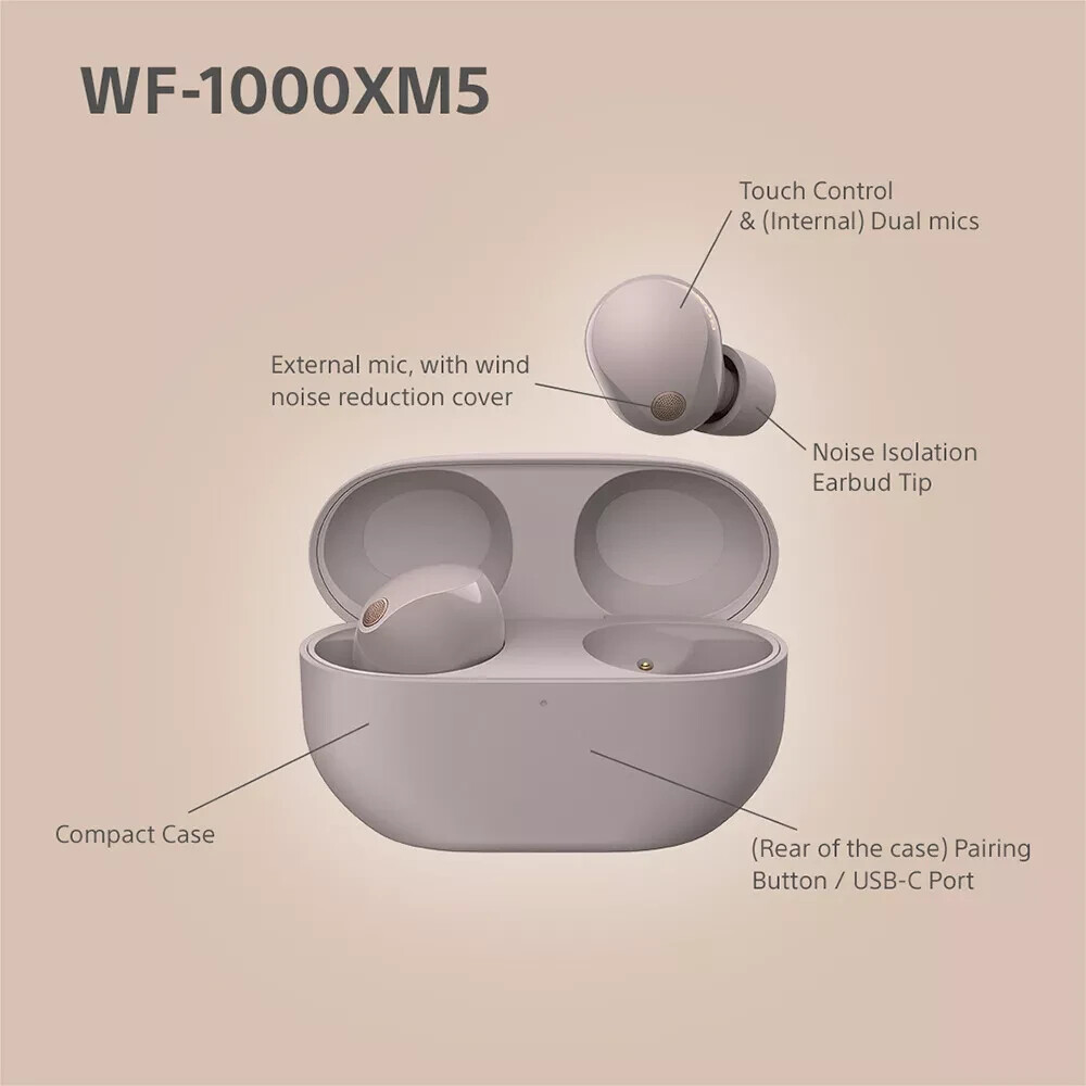 Sony WF-1000XM5 Truly Wireless Noise Cancelling Earbuds Headphones – Smoky Pink