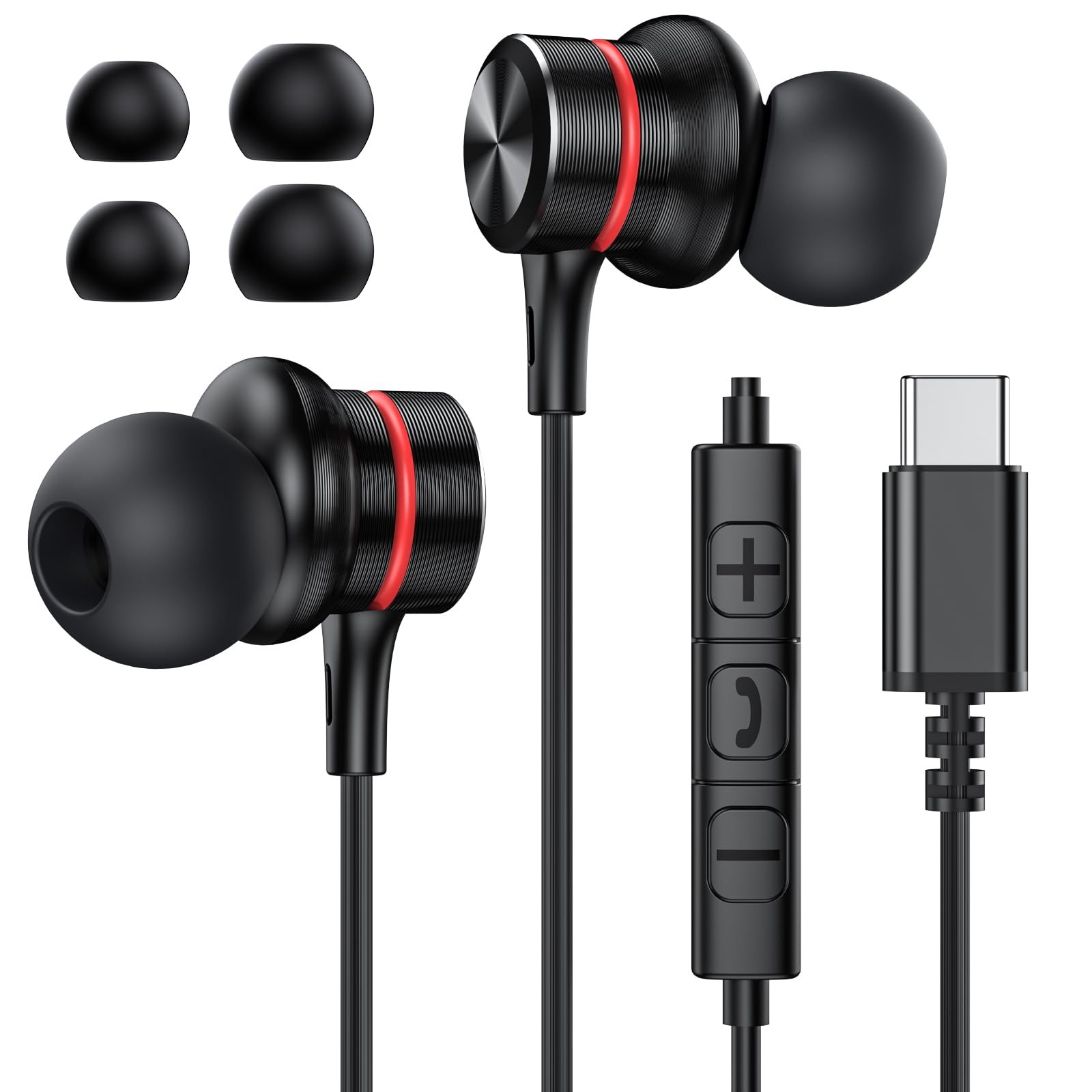MOSWAG USB C Headphones, Wired Earbuds in-Ear Type C Earphone, 1 Pack, Black