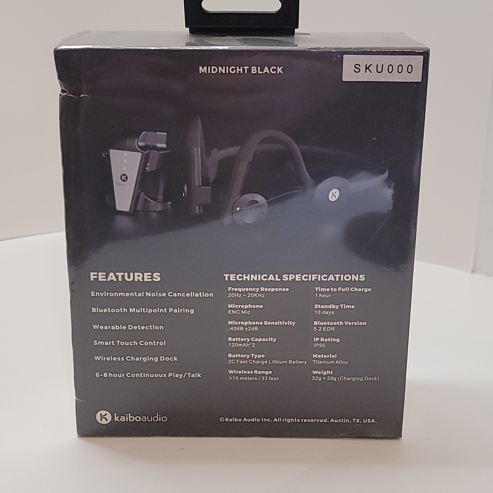 Kaibo Flex Bluetooth Headphones Bone Conduction Kaiboaudio Open Ear Black