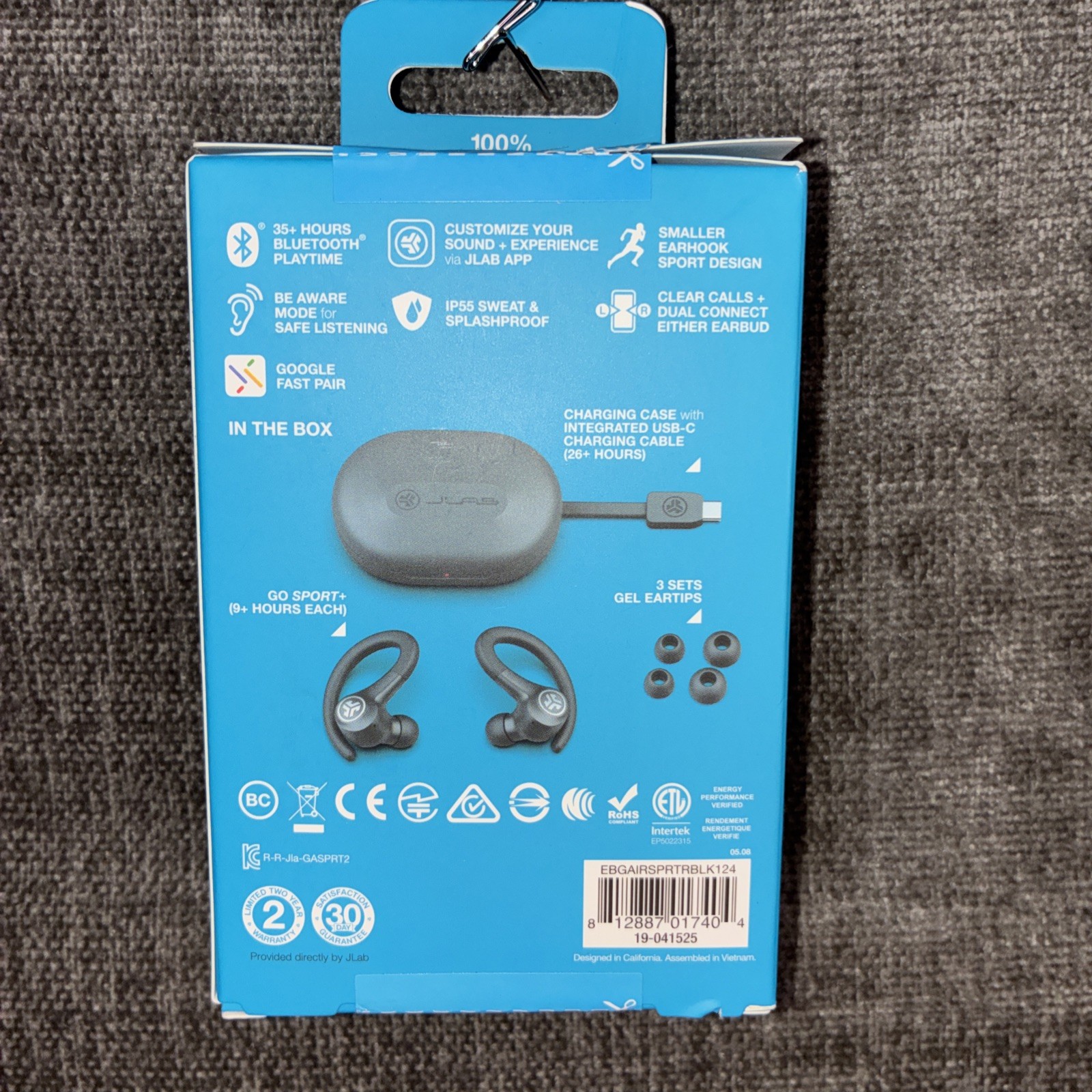 JLab Go Air Sport True Wireless Bluetooth Earbuds with Charging Case – Black