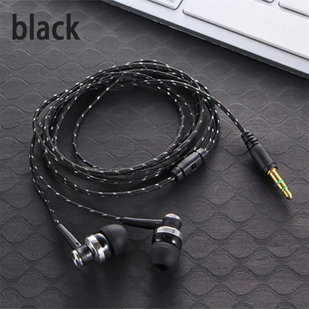 1Pc Wired Stereo Earphones 3.5mm, In-Ear with Mic, Nylon Weave Cable for Laptop