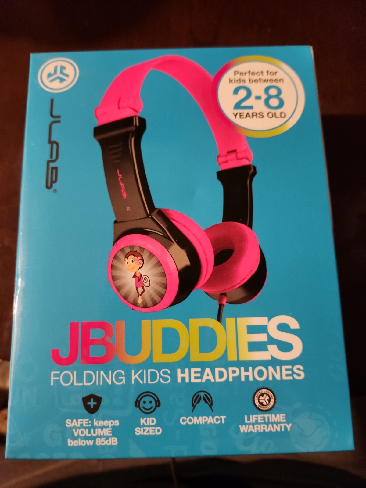 JLab Pink/Black Monkey JBuddies Folding Kids Wired Headphones For Ages 2+