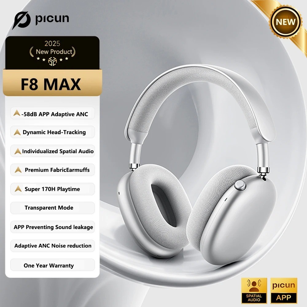 Picun F8 Pro ANC Wireless Headphones Bluetooth 5.3 Headset HIFI 3D Audio Mic