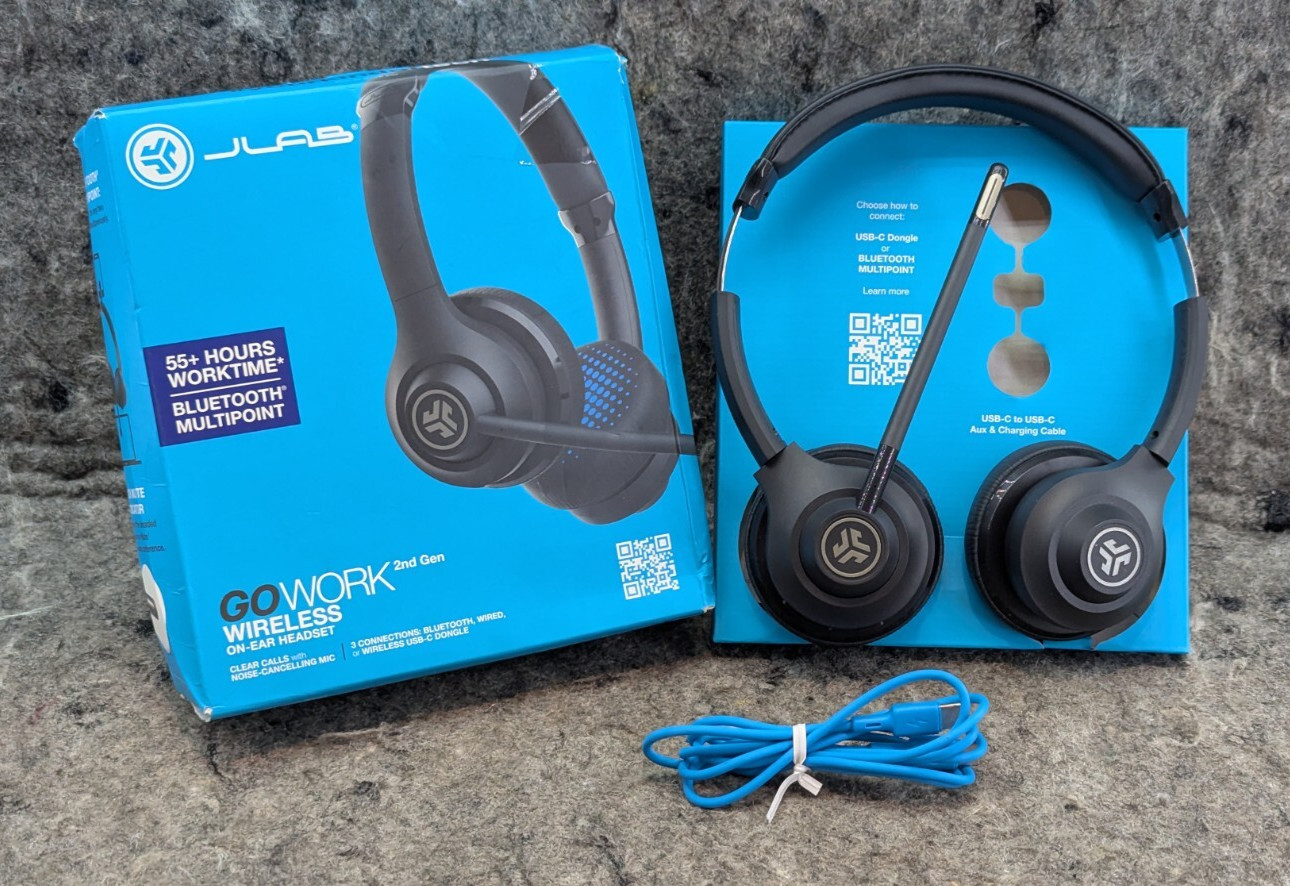 JLab Go Work Wireless Bluetooth Headsets w/ Mic, 45+ Playtime – No Dongle