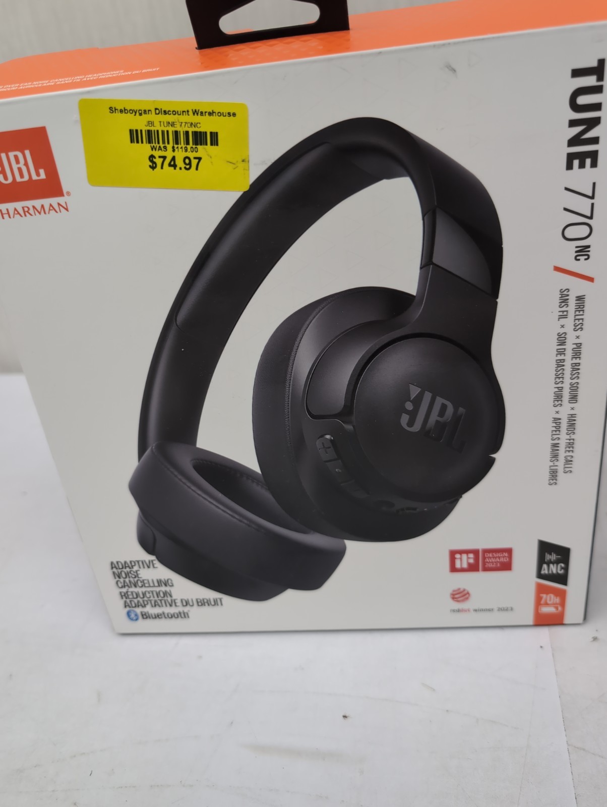 JBL Tune 770NC Adaptive Noise Cancelling Wireless Over-Ear Headphone – Black A54