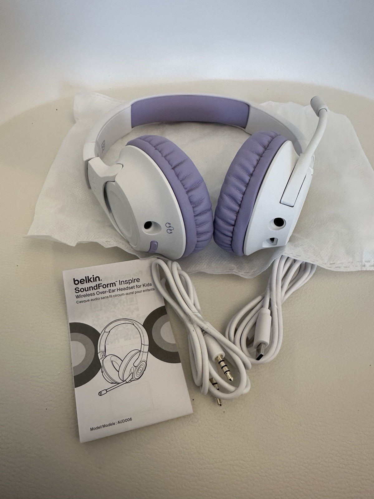 Belkin SoundForm Inspire Wireless Over-Ear Headset for Kids Lavender Online.