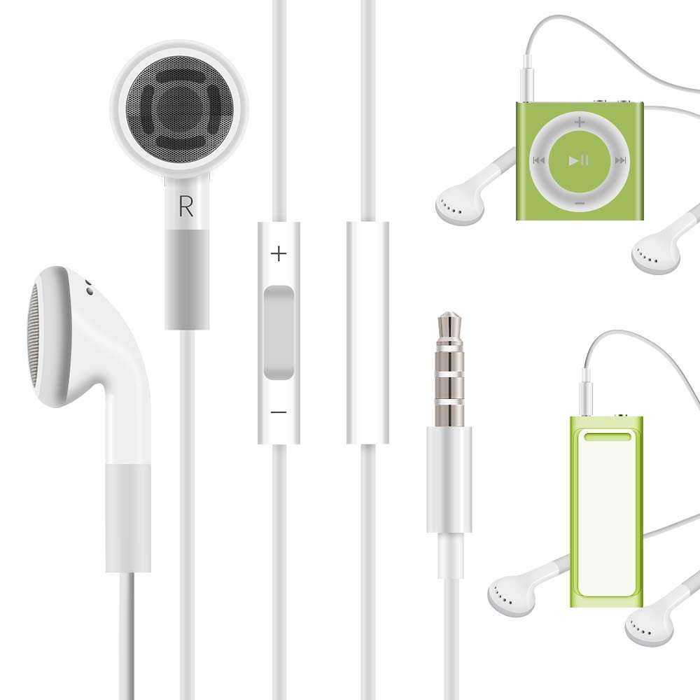 Jelanry 3.5mm Earphone Earbuds Headphones with Remote for Shuffle 2 3 4 White