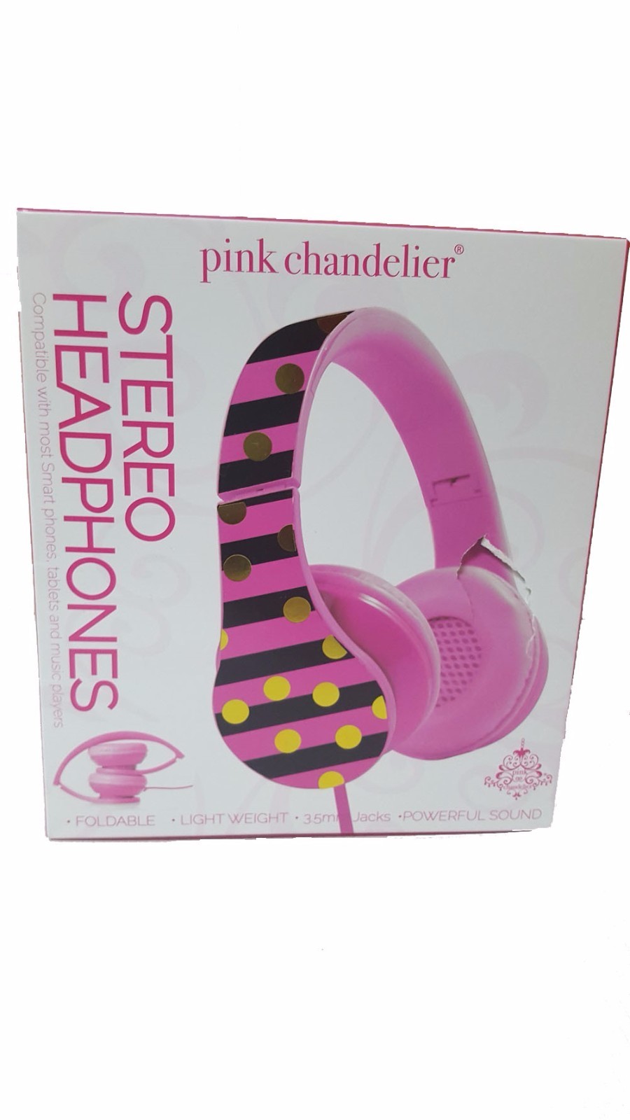 On Ear Pink Chandelier Foldable Stereo Headphones Pink And Black