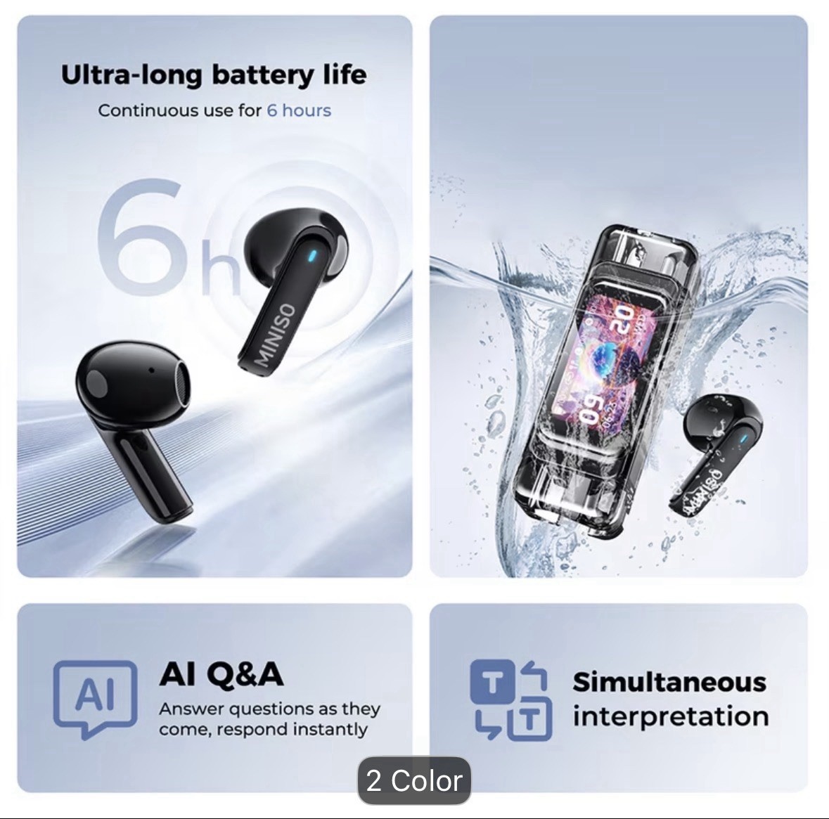 2026 Miniso AI Earbuds with Screen 134 Languages Voice Translation 360 Sound NEW