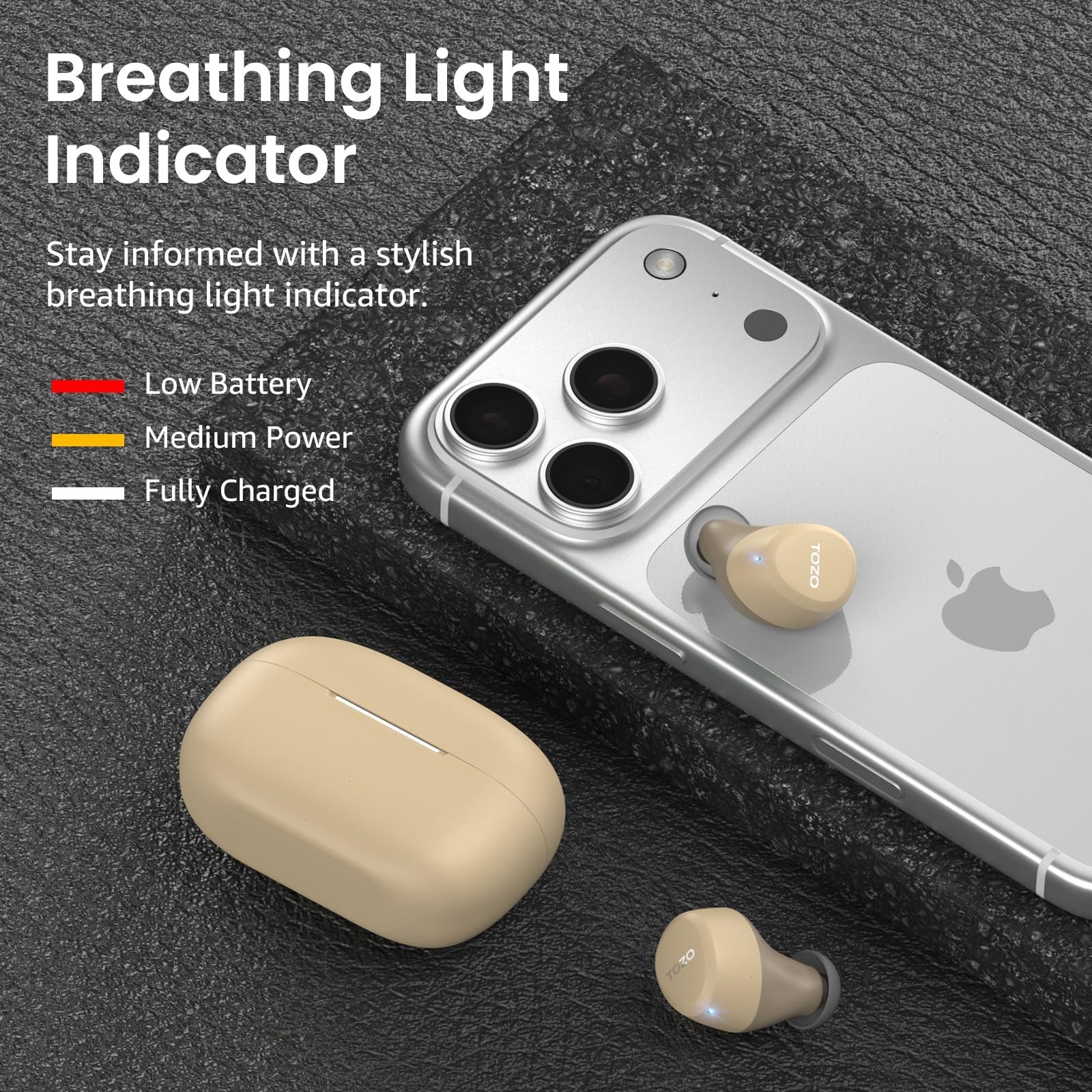 TOZO – A1 Lightweight Wireless Earbuds Headphones, Khaki – Refurbished