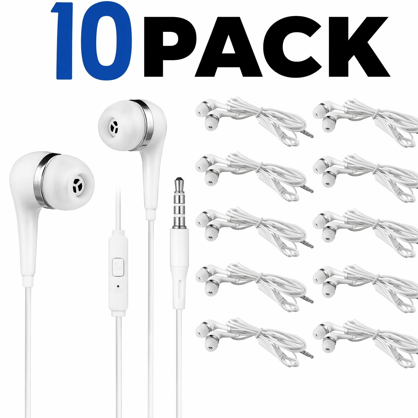 10 Pack 3.5mm Wired In-Ear Headphones with Mic Universal White Earbuds