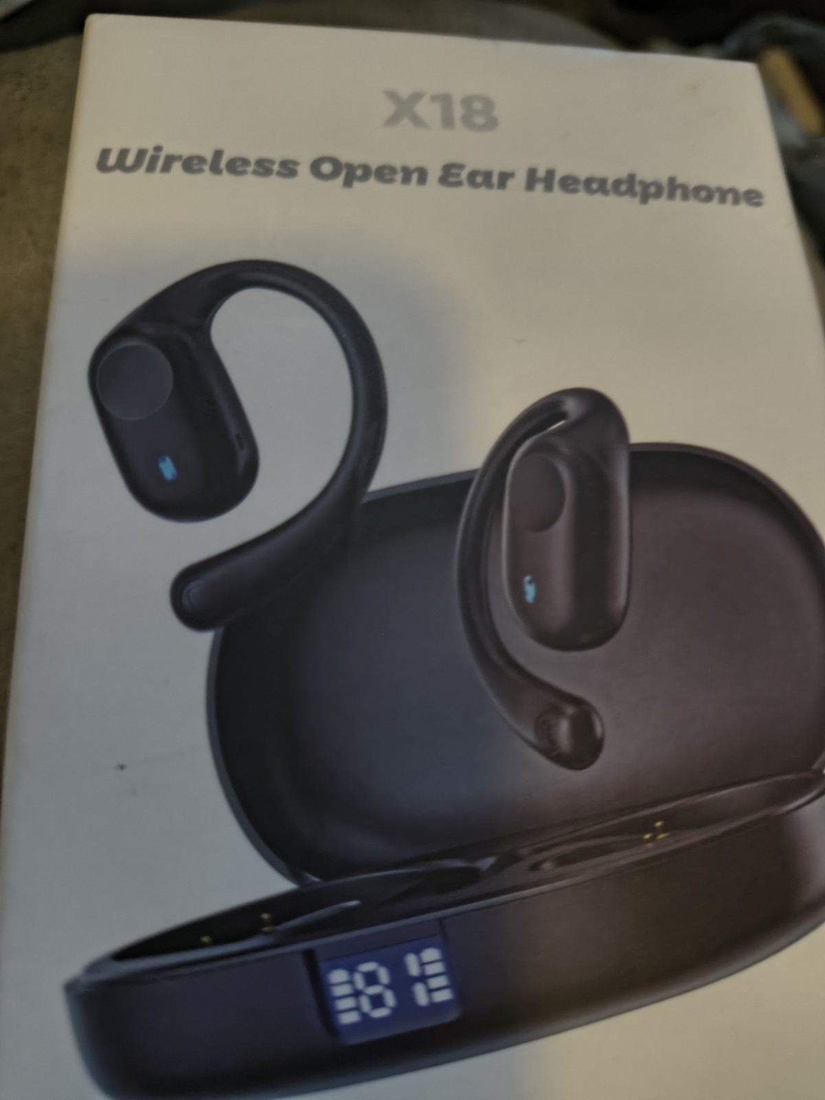X18 Wireless Bluetooth Open-Ear Ear-Hook Earbuds, Black, Built-In Mic Case