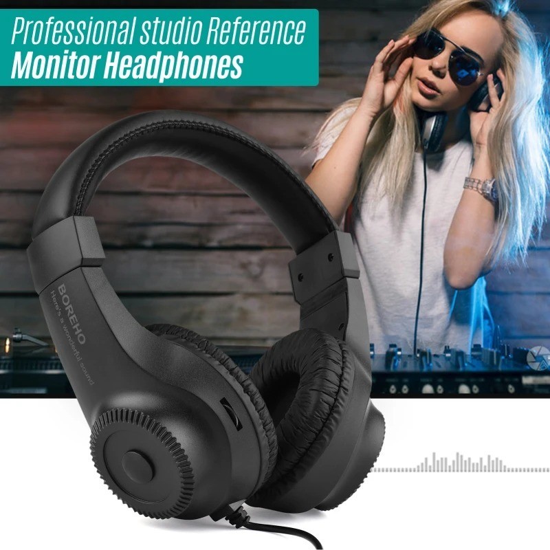 Wired Stereo Monitor Headphones Over-ear Headset with 50mm Driver 6.5mm Plug