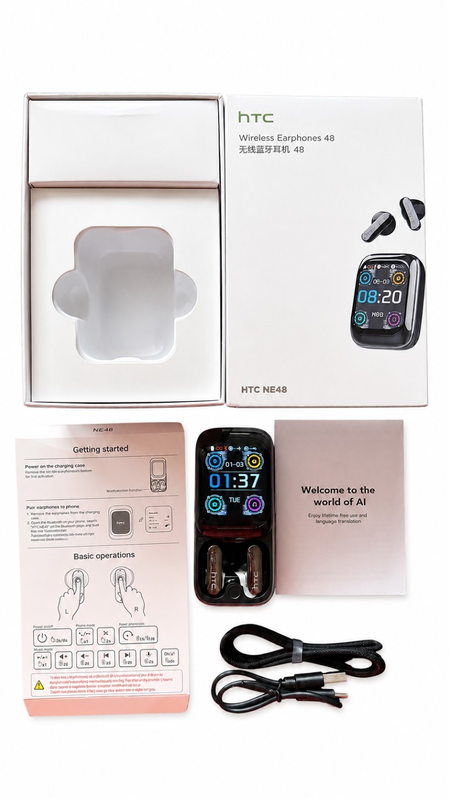 Apple iPhone Android Compatible AI Translator Earbuds HTC NE48 OWS Headphones