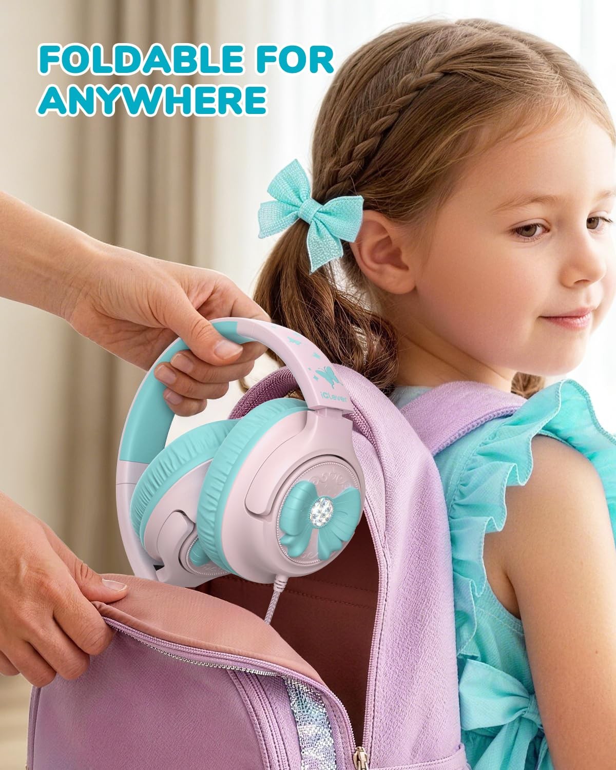 iClever C371 USB C Kids Headphones, 85dBA Safe Sound, Foldable for Travel, Pink