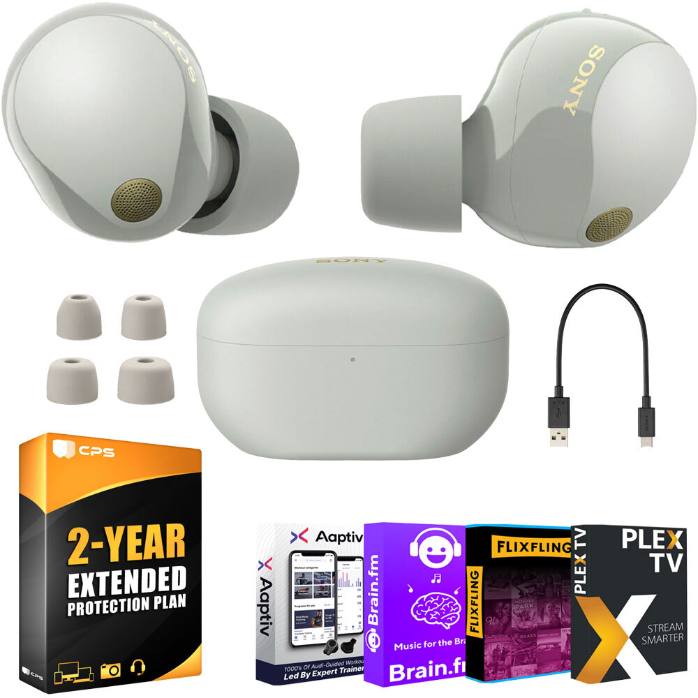 Sony WF-1000XM5 Noise Canceling Wireless Earbuds (Silver) Bundle + 2 YR Warranty