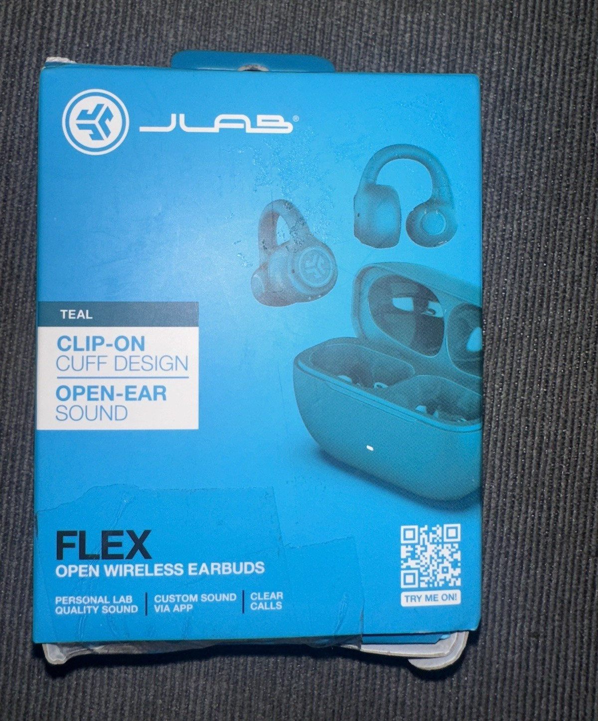JLab Flex Open Wireless Earbuds Teal Open-Ear Clip-On Cuff Ear-Hook Bluetooth