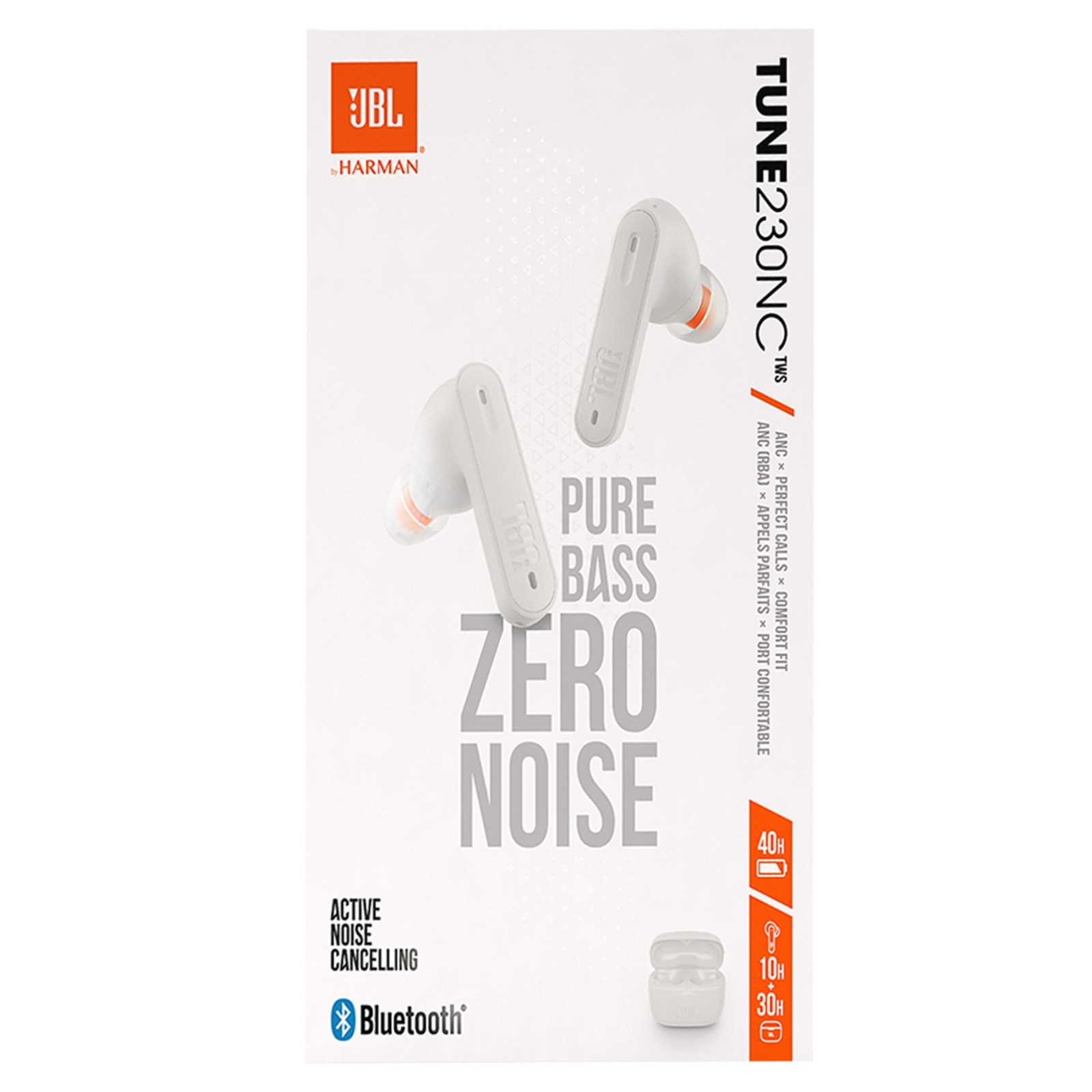 JBL Tune 230NC True Wireless Noise-Cancelling Earbuds 40H Battery – White