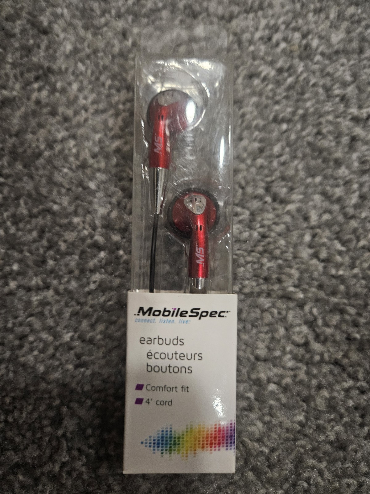 Mobile spec earbuds 4 foot cord red