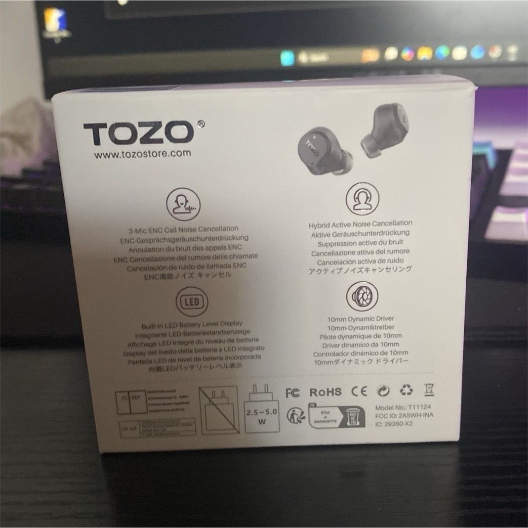 TOZO NC9 Black Bluetooth In-Ear Earbuds w/ ANC Built-In Mic LED Display