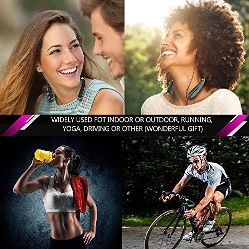 Wireless Bluetooth Neckband Headphones, Foldable Retractable Earbuds, Noise Canc