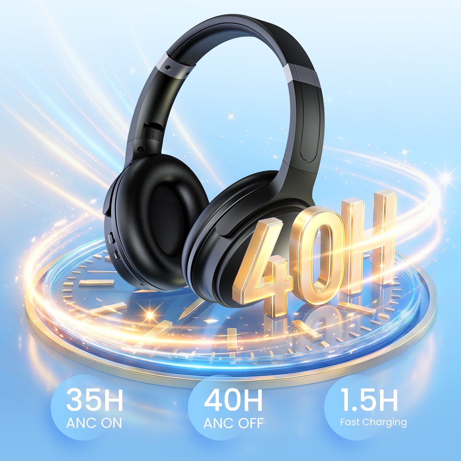 Noise Cancelling Headphones, Wireless Bluetooth Headphones with Clear Calls, Dee