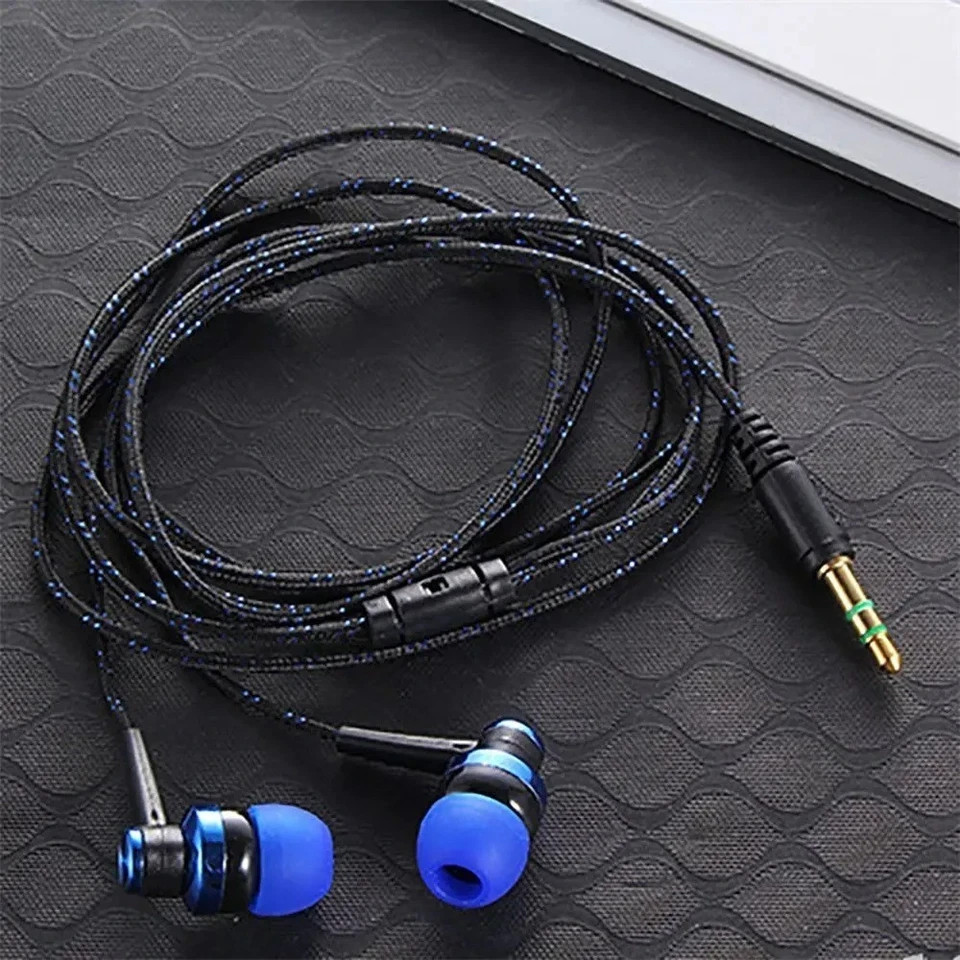 1Pc Wired Stereo Earphones 3.5mm, In-Ear with Mic, Nylon Weave Cable for Laptop