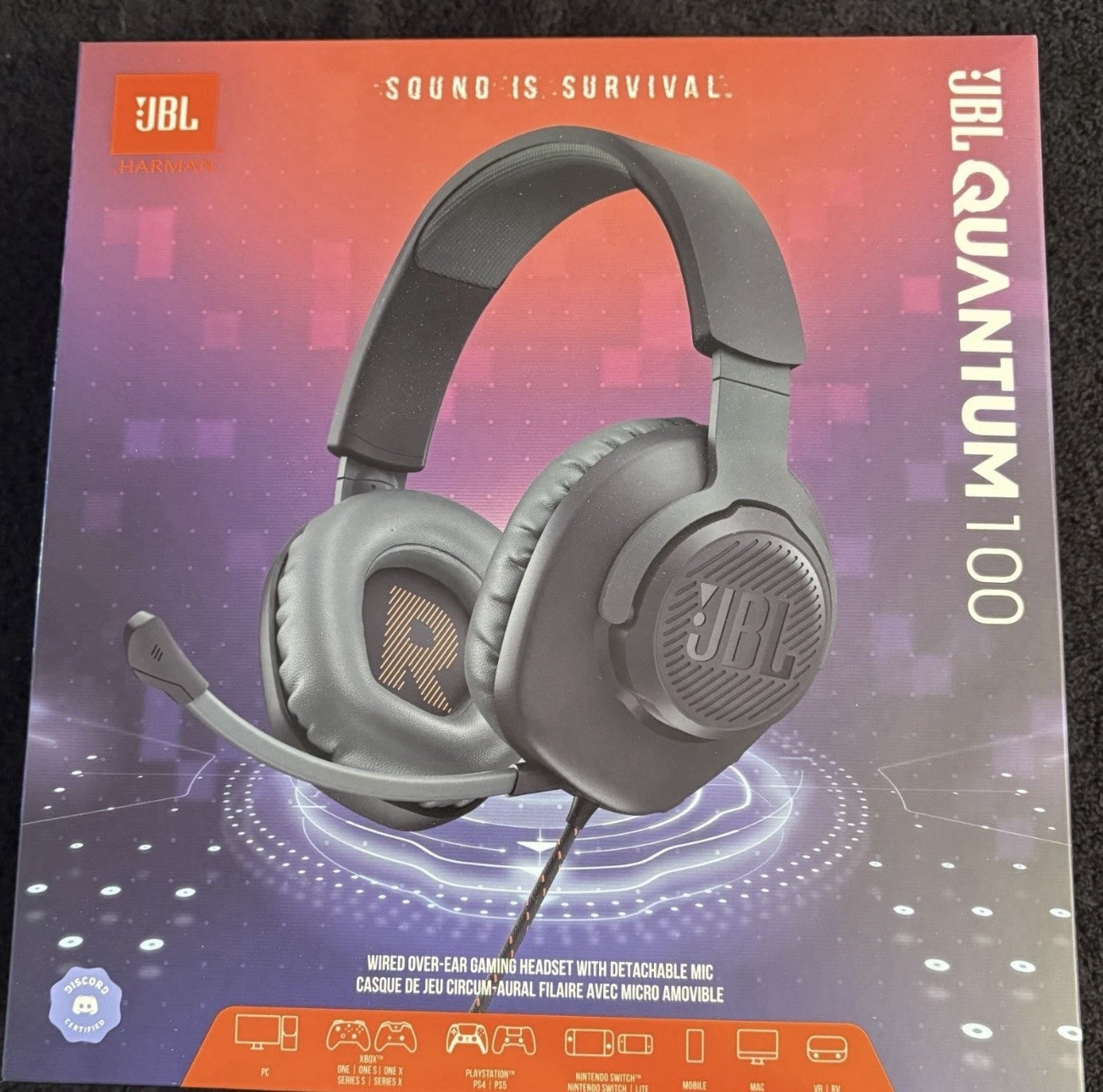 JBL Quantum 100 Wired Over-Ear Gaming Headphones – Black