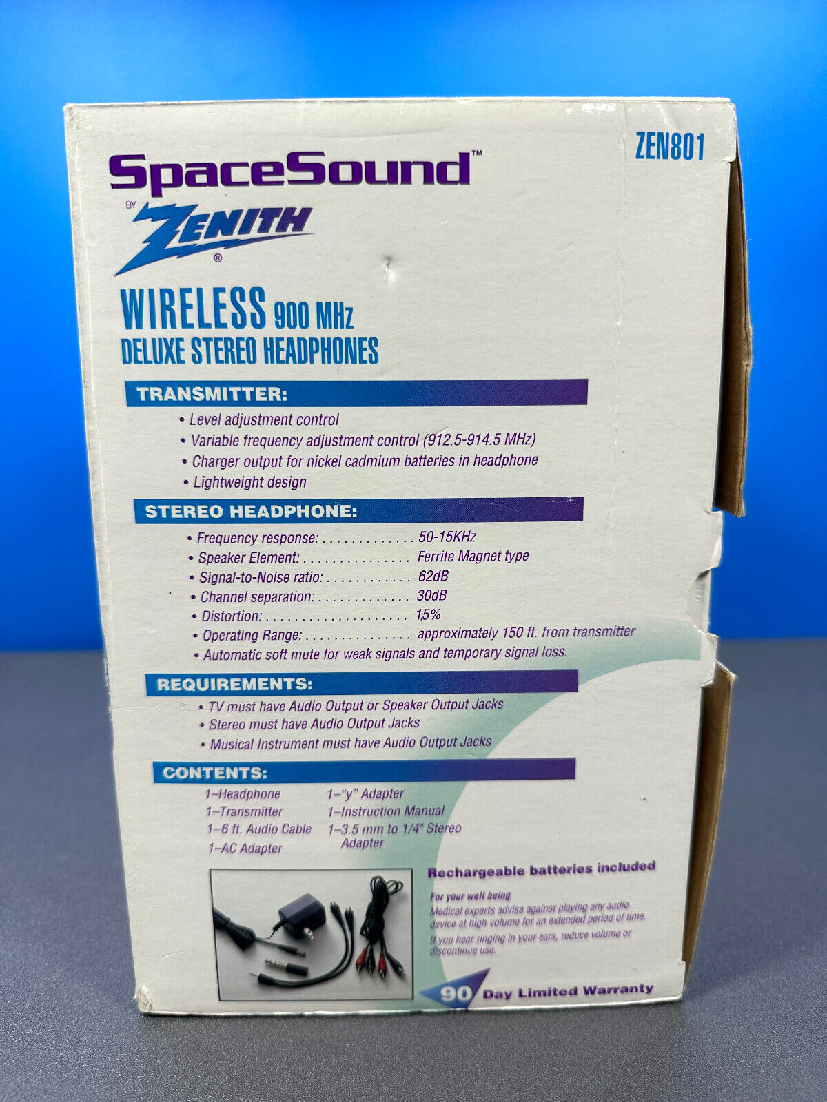 ZENITH SPACE SOUND WIRELESS STEREO OVER EAR HEADPHONES 900 MHz ZEN801 VINTAGE