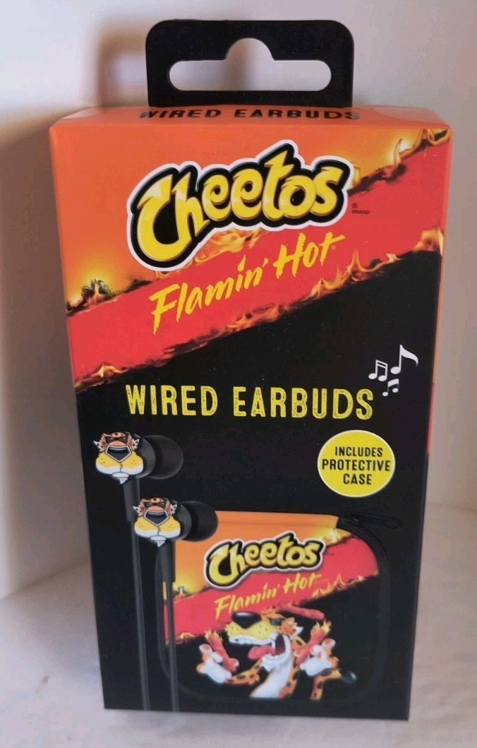Cheetos Flamin’ Hot Wired Earbuds w/Protective Case Zippered NEW! Free Ship!