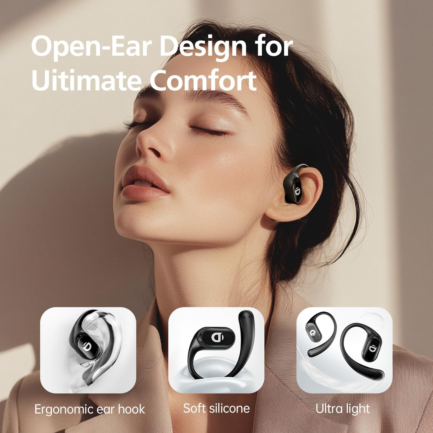 Open Ear Headphones with 35 Hours Playtime, True Wireless Air Conduction Earbuds
