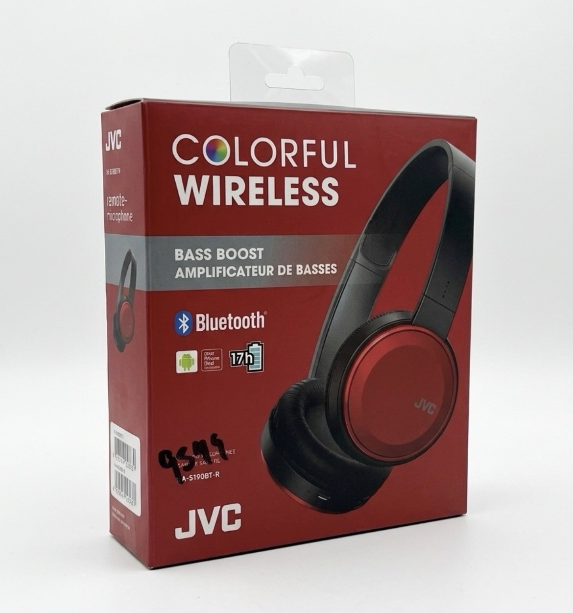 JVC HA-S190BT-R Bluetooth Wireless On-Ear Bass Boost Headphones Mic Red/Black