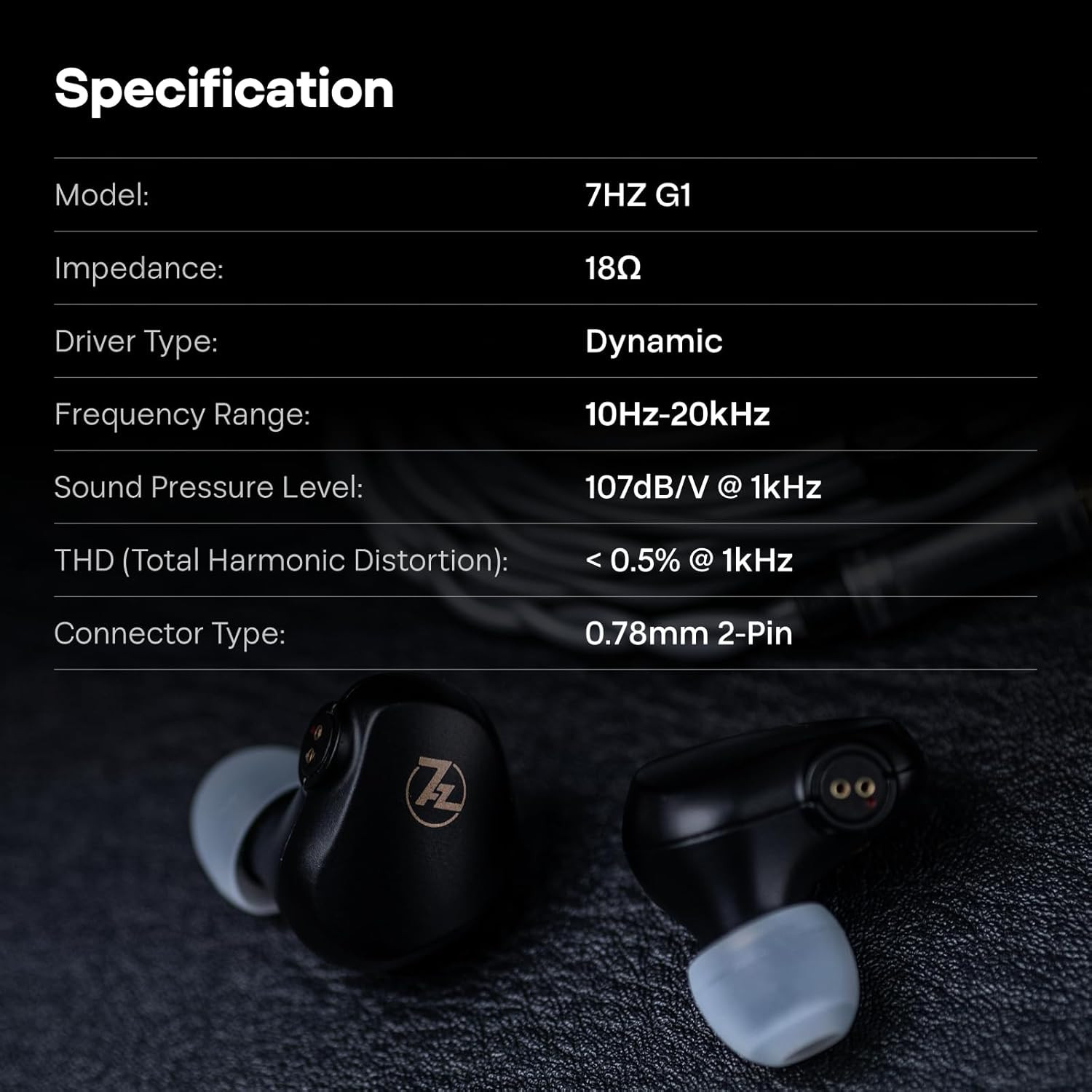 Linsoul 7HZ G1 in-Ear Monitor, 10mm DLC Diaphragm Dynamic Driver IEM Earphone, W