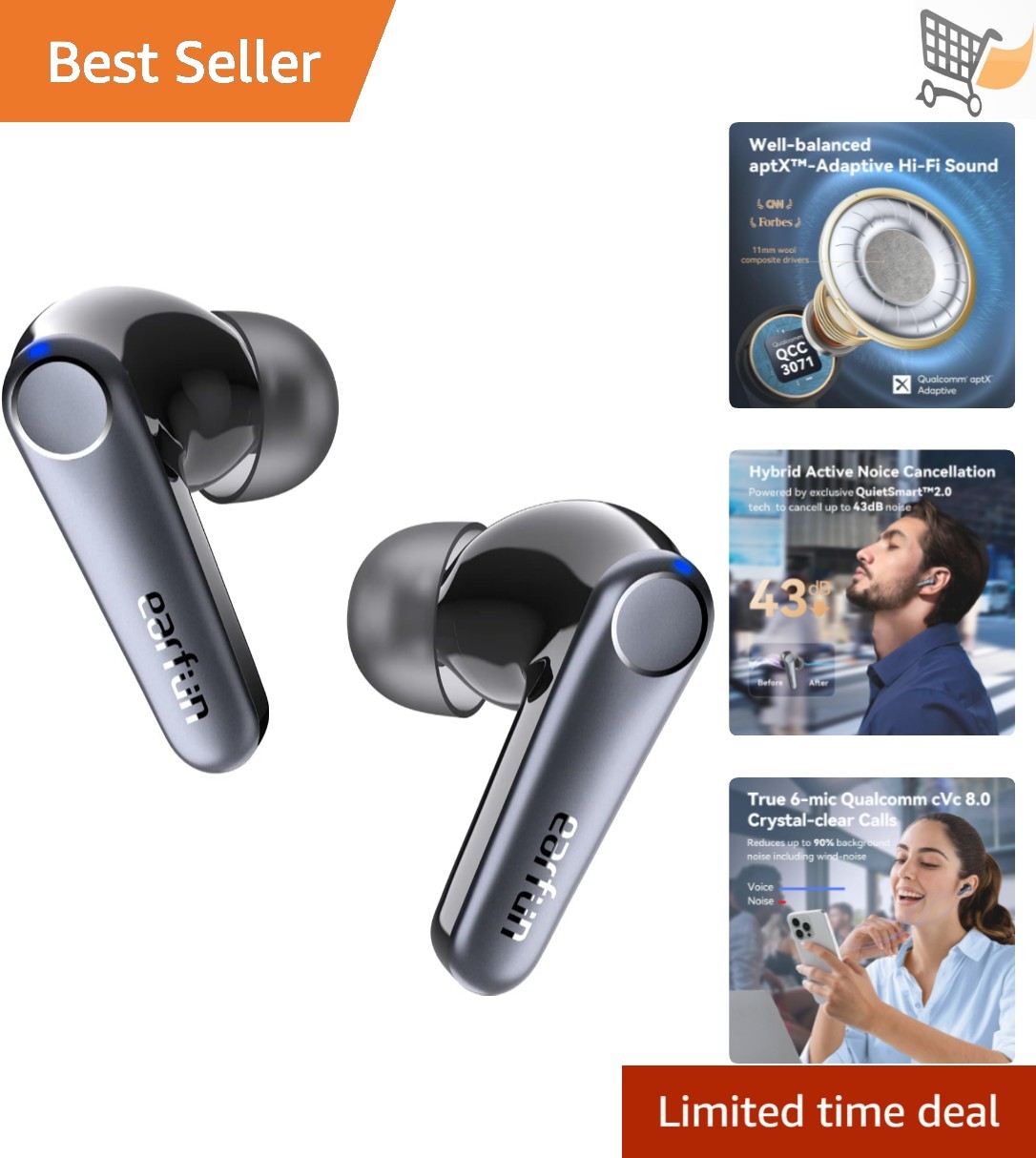 Wireless Earbuds Noise Cancelling Bluetooth 5.3 45H Playtime App EQ