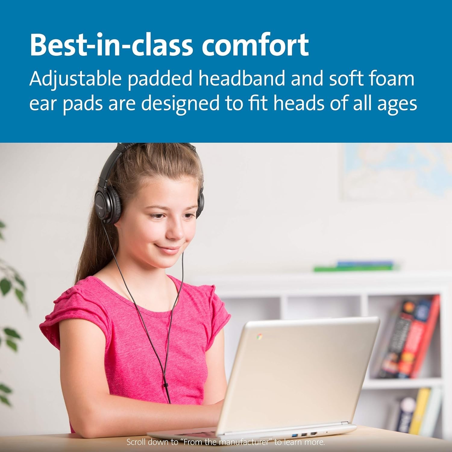 USB-A Hi-Fi Headphones, On-Ear Headset, 6ft Cord, for Kids, for Adults, for S…
