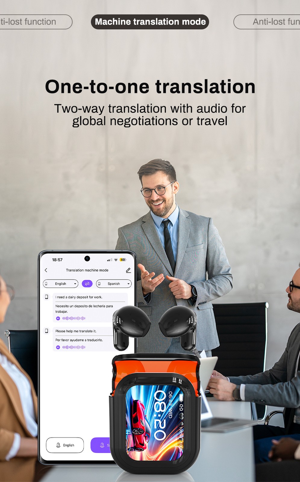 HTC NE20 Bluetooth 6.0 Translator Earbuds IPX4 Waterproof Long Battery Life New