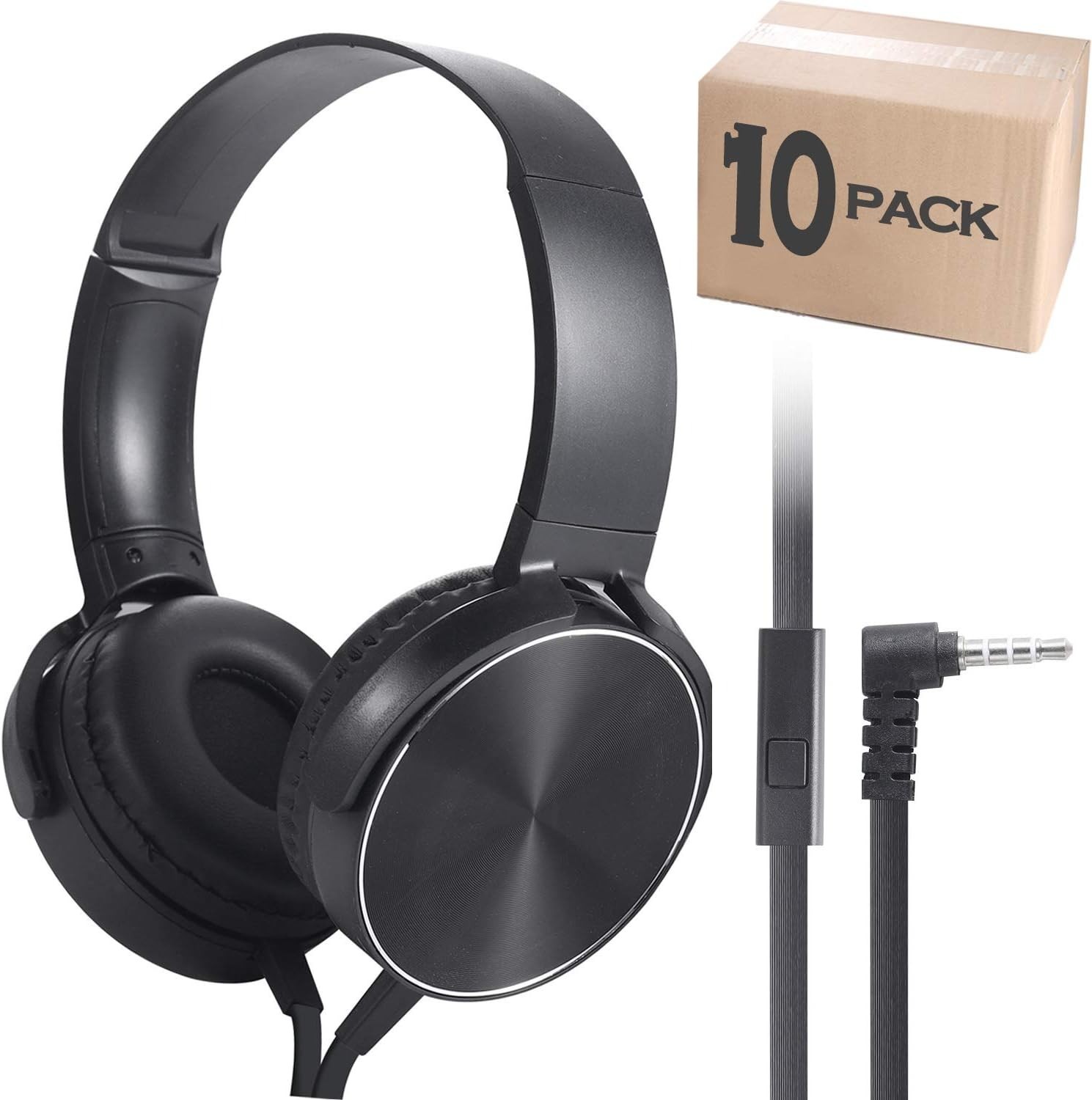 Bulk Headphones with Microphone 10 Pack for Classroom ，Wholesale Heavy Duty W…