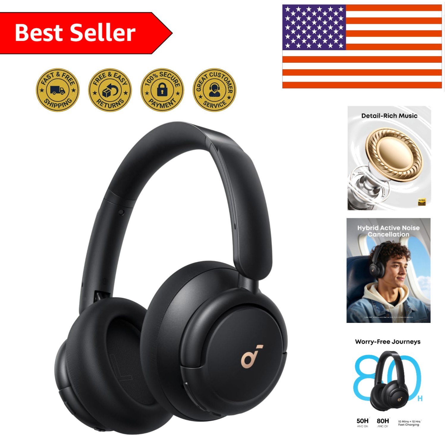 Life Q30: Wireless Headphones with Hybrid ANC, Touch Control & 50-Hour Playtime