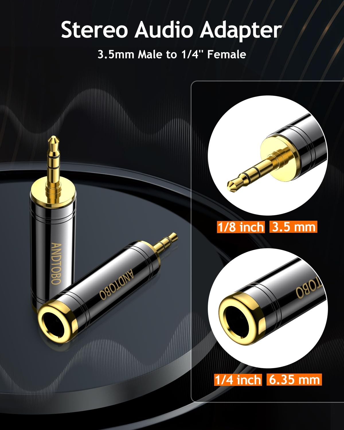 ANDTOBO 1/4” to 3.5 mm Stereo Pure Copper Headphone Adapter, 3.5 mm(1/8”) Plug